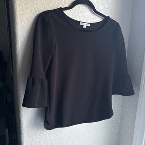 Green Envelope Los Angeles Minimalist Chic Classic Black‎ Puff Sleeve Blouse S